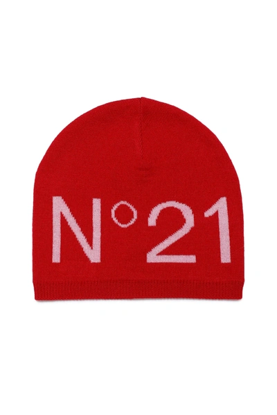 N°21 Kids' Intarsia-knit Logo Beanie In Red