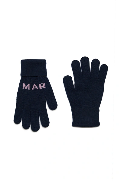 Marni Kids' Intarsia-knit Logo Gloves In Blue