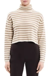 Theory Striped Crop Turtleneck In Felted Wool-cashmere In Ivory/ Palomino