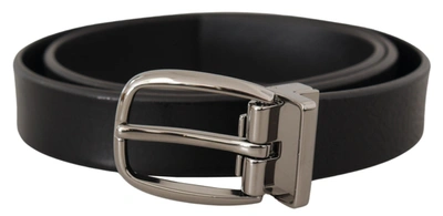 Dolce & Gabbana Black Classic Calf Leather Metal Logo Belt