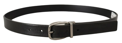 Dolce & Gabbana Black Leather Silver Chrome Metal Logo Buckle Belt