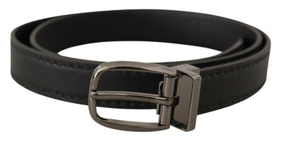 Dolce & Gabbana Elegant Black Leather Belt With Metal Men's Buckle
