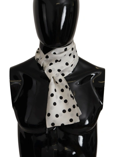 Dolce & Gabbana White Polka Dot Silk Shawl Neck Wrap Scarf In Black And White