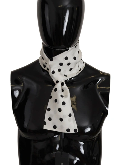 Dolce & Gabbana White Polka Dots Neck Wrap Shawl Scarf In Black And White