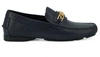 VERSACE VERSACE NAVY BLUE CALF LEATHER LOAFERS MEN'S SHOES