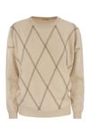 Brunello Cucinelli Crewneck Sweater In Fine Wool, Cashmere And Silk With Diamond Pattern In Sand