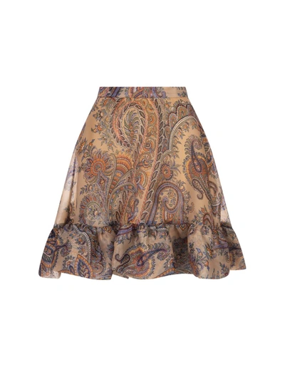 Etro Beige Paisley Mini Skirt In Brown