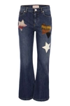 MARNI MARNI DENIM FLARE TROUSERS WITH KNITTED APPLIQUÉS