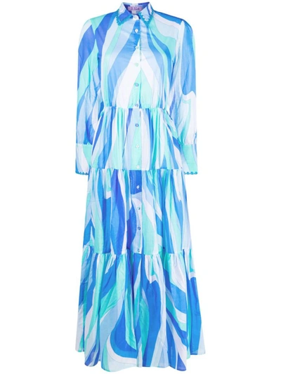 Mc2 Saint Barth Wave Printed Long Dress In Multicolour