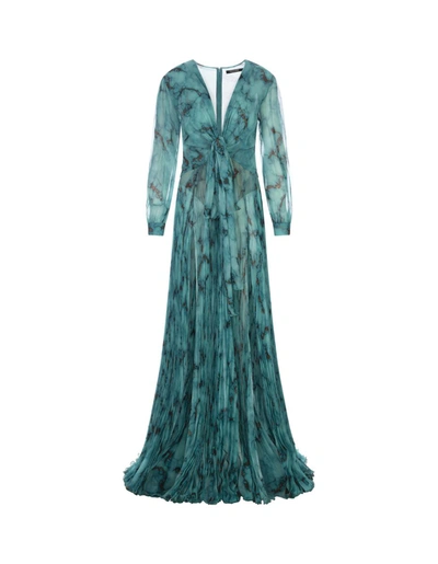 Roberto Cavalli Printed Silk Chiffon Long Dress In Turquoise