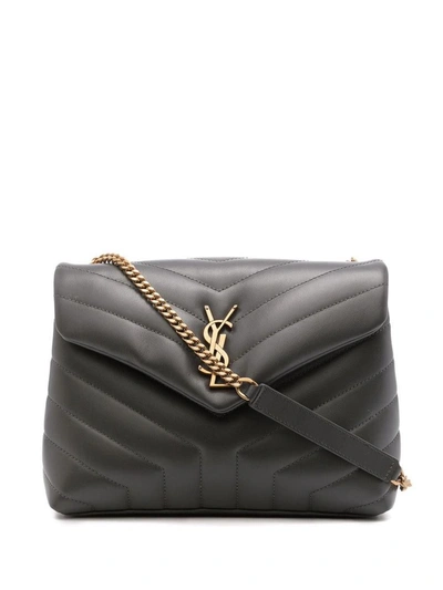 Saint Laurent Compact Quilted Chain Bag In Storm/storm