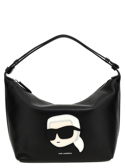 Karl Lagerfeld Lea Ikonik-motif Shoulder Bag In Black