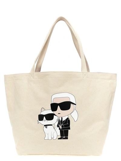 Karl Lagerfeld Ikonik Karl & Choupette Tote Bag In Neutrals