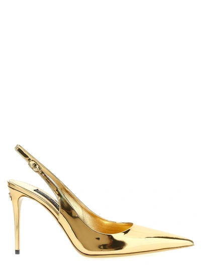 Dolce & Gabbana Laminated Leather Slingback Pumps Gold In Light Gold