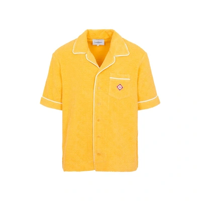Casablanca Men's Monogram Terry Cuban-collar Shirt In Yellow