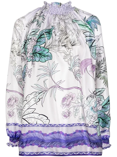 F.r.s. - For Restless Sleepers High Neck Printed Silk Blouse In Lilac