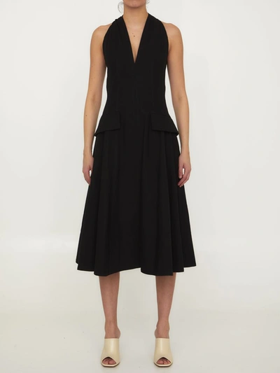Bottega Veneta Textured Cotton Midi Dress In Black