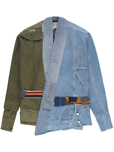 Greg Lauren Patchword Denim Shirt In Lavado Claro