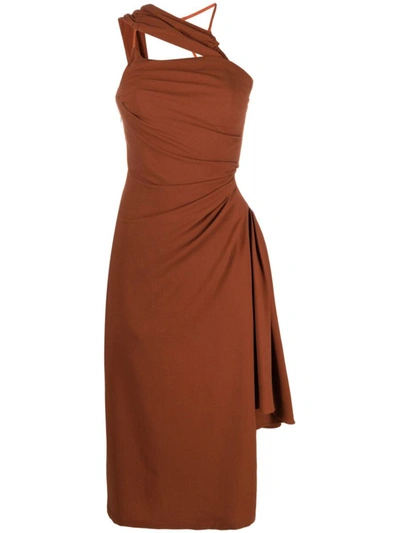 Jacquemus Draped Asymmetric Dress In Orange