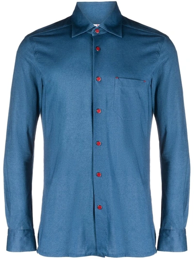 Kiton Cotton Long Sleeve Shirt In Blue