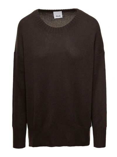 ALLUDE BROWN SWEATER WITH U NECKLINE IN CASHMERE WOMAN
