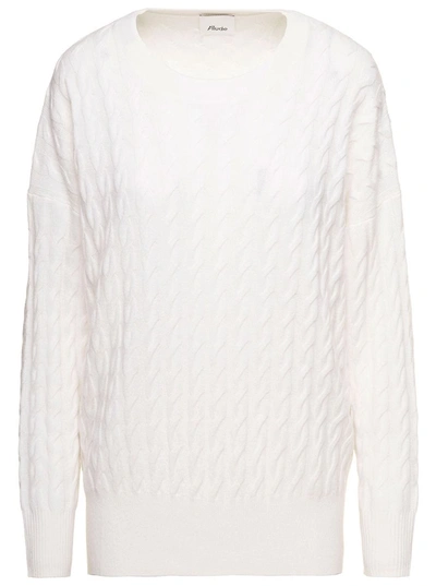ALLUDE WHITE CABLE-KNIT SWEATER IN CASHMERE WOMAN