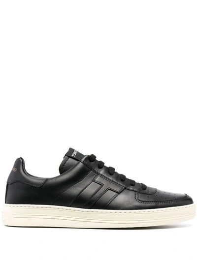 Tom Ford Men's Leather Low-top Trainers In Black Cream