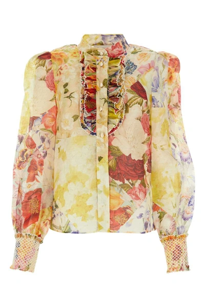 Zimmermann Floral-print Linen And Silk-blend Organza Top In Multi