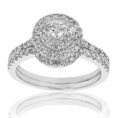 Vir Jewels 7/8 Cttw Diamond Wedding Engagement Ring Set 14k White Gold Round Bridal Style In Silver