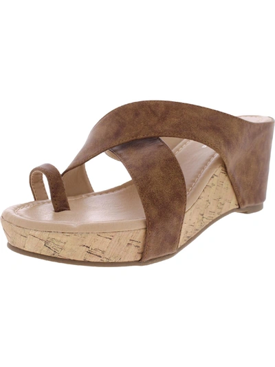 Bhfo Womens Manmade Slip On Wedge Sandals In Brown