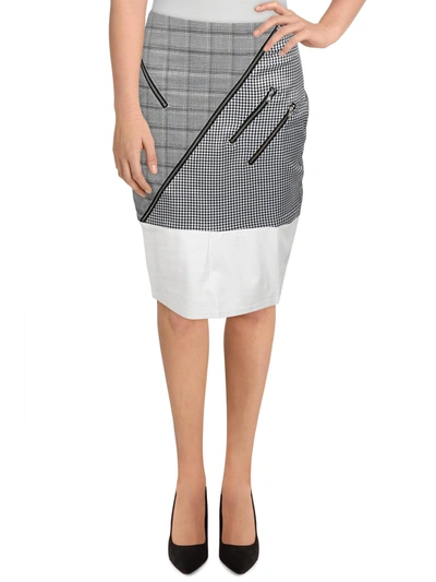 Endless Rose Womens Faux Leather Plaid Pencil Skirt In Grey