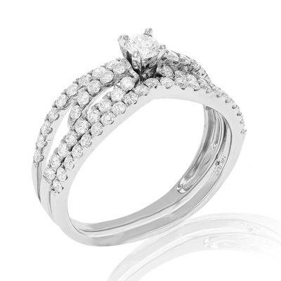 Vir Jewels 7/8 Cttw Diamond Halo Wedding Engagement Ring Set 14k White Gold Bridal Prong