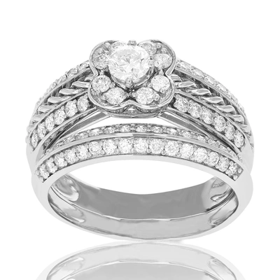 Vir Jewels 1 Cttw Diamond Two Row Flower Wedding Engagement Ring Set 14k White Gold Bridal In Silver