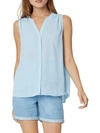 Nydj Womens Sleeveless Split Neck Button-down Top In Pacific Coast