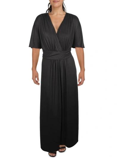 Kiyonna Plus Womens Knit Long Maxi Dress In Black