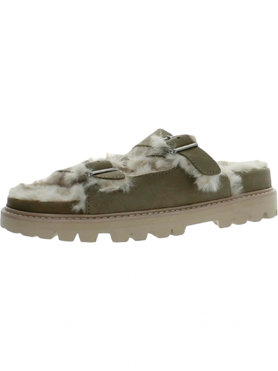 Dolce Vita Womens Faux Leather Faux Fur Lined Slide Sandals In Grey