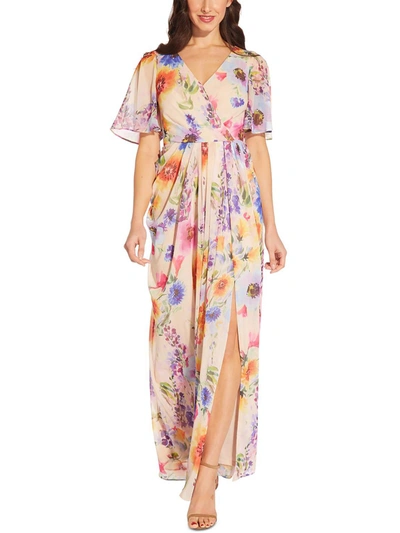 Adrianna Papell Plus Womens Floral Print Maxi Evening Dress In Multi