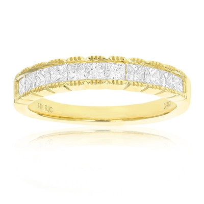 Vir Jewels 3/4 Cttw Princess Cut Diamond Wedding Band With Milgrain 14k Yellow Gold Channel In Silver