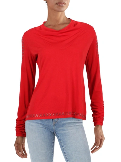 Belldini Womens Embellished Cold Shoulder Blouse In Red