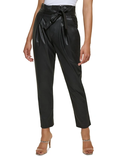 Dkny Womens Faux-leather High-rise Ankle Pants In Black