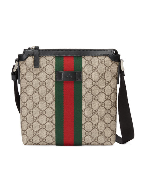 Gucci Web Gg Supreme Flat Messenger Bag 