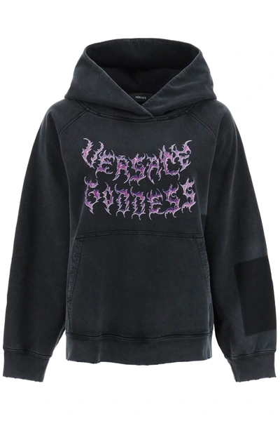 Versace Logo-print Cotton Hoodie In Black