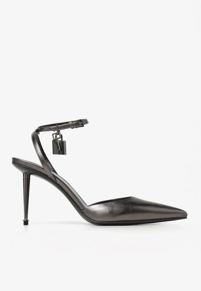 Tom Ford 100 Padlock Pumps In Metallic Leather In Silver