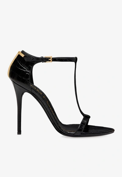 Tom Ford 105 Sandals In Croc-embossed Leather In Black