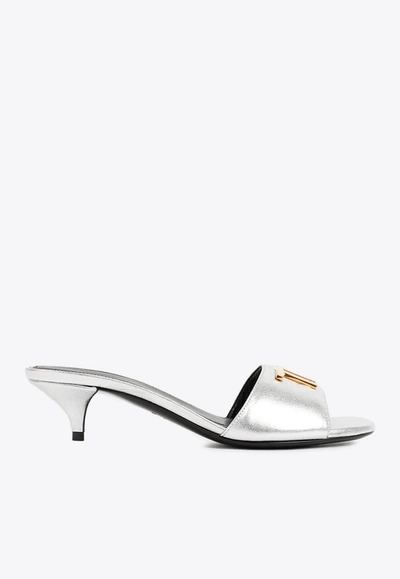 Tom Ford 40 Tf Metallic Leather Mules In Silver