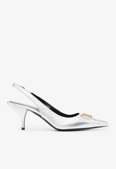 Tom Ford 60 Tf Slingback Pumps In Metallic Leather In Silver