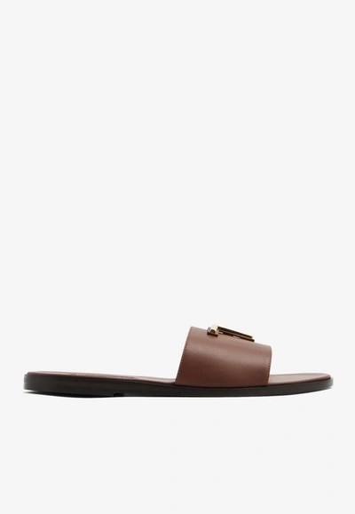Tom Ford Brighton Leather Slides In Brown