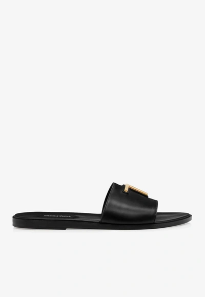 Tom Ford Brighton Leather Slides In Black