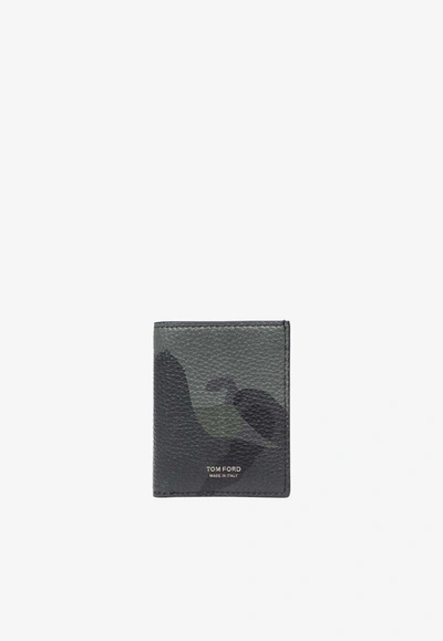 Tom Ford Camouflage Print Bi-fold Leather Cardholder In Green