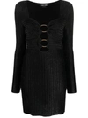 Tom Ford Metallic Wool Knit Dress With Front Cutouts In Black